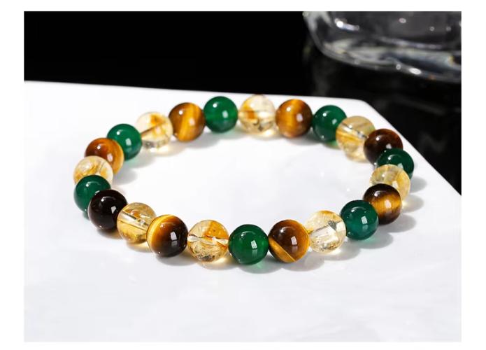 Natural Yellow Tiger Eye Stone Green Agate Citrine Mixed Energy Bead Handmade Bracelets