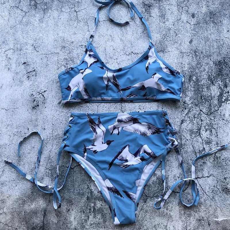 Women Swimsuit High Waist Bandage Sport Swimwear Bikini Push Up Beachwear Bathing Suit