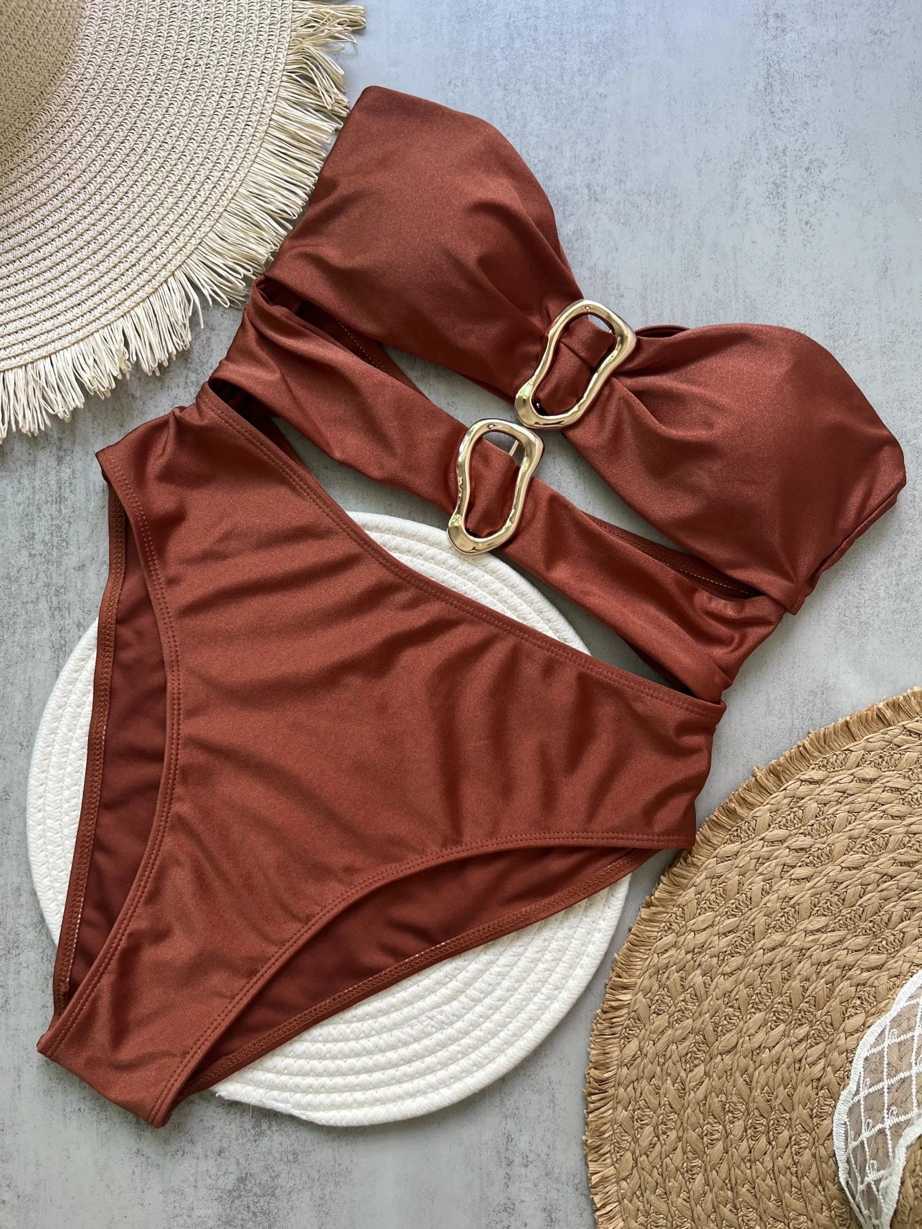 Sexy Strapless Hollow Out One Piece Women Beach Bikini Solid Backless Swimsuit