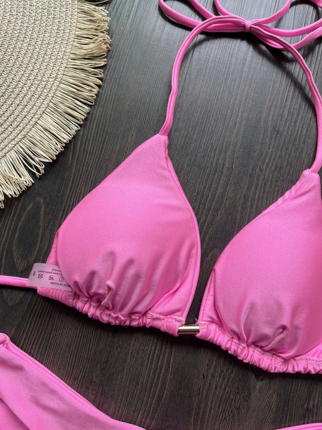 Sexy Bikini Women Pink Halter Push Up Bra Thong Swimsuit Beach Bathing Swimwear Suit