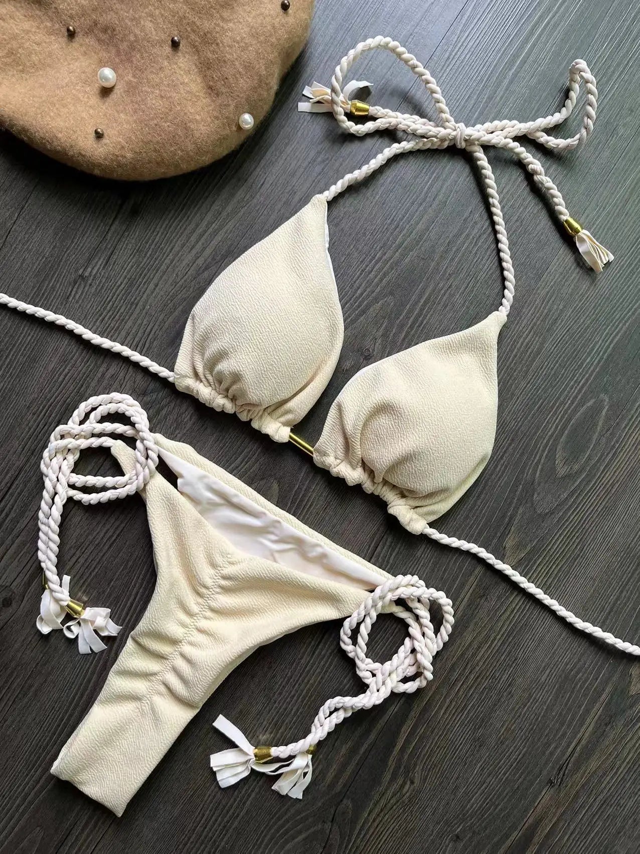 Sexy Braiding rope Bandage Bikini Swimsuit Two-piece Triangle Swimwear Bathing Suit Brazilian