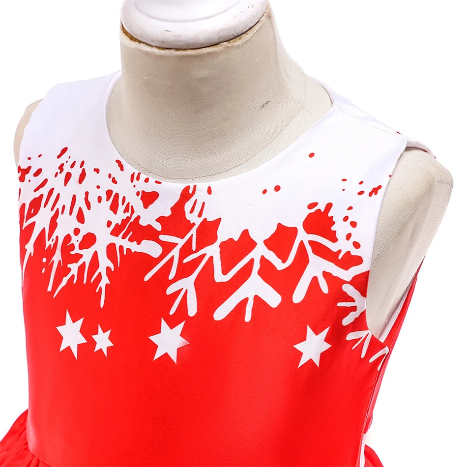 Kids Girls Princess Cartoon Santa Claus Snowflake Costume Xmas Party Print Dress