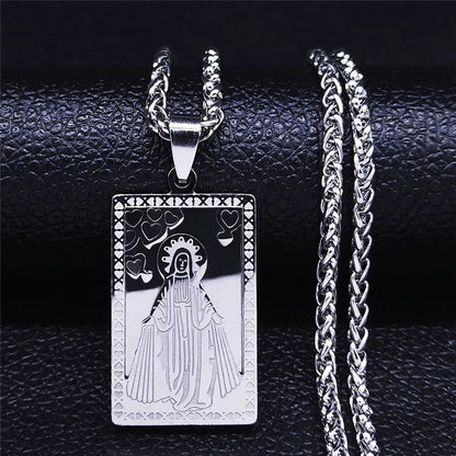 Men Stainless Steel Hip Hop Virgin Mary Medal Our Lady of Guadalupe Pendant Necklace