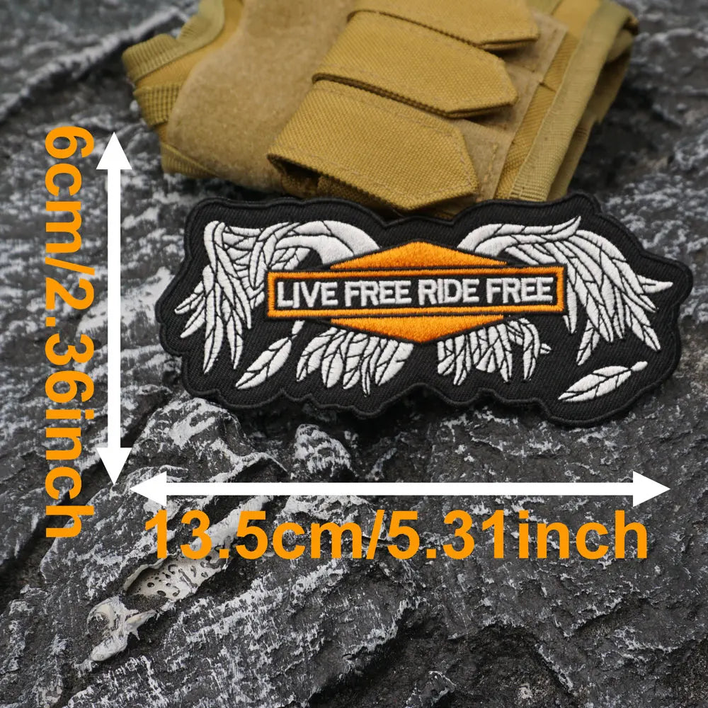 Sign of LIVE FREE RIDE FREE Embroidered Patch Iron-On Sewing Clothes Patches Applique