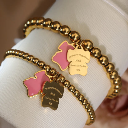 New Pink Elephant Pendant Elastic Bead Stainless Steel Bracelet 18 K Gold Plated Luxury Women's Jewelry Wholesale Gift