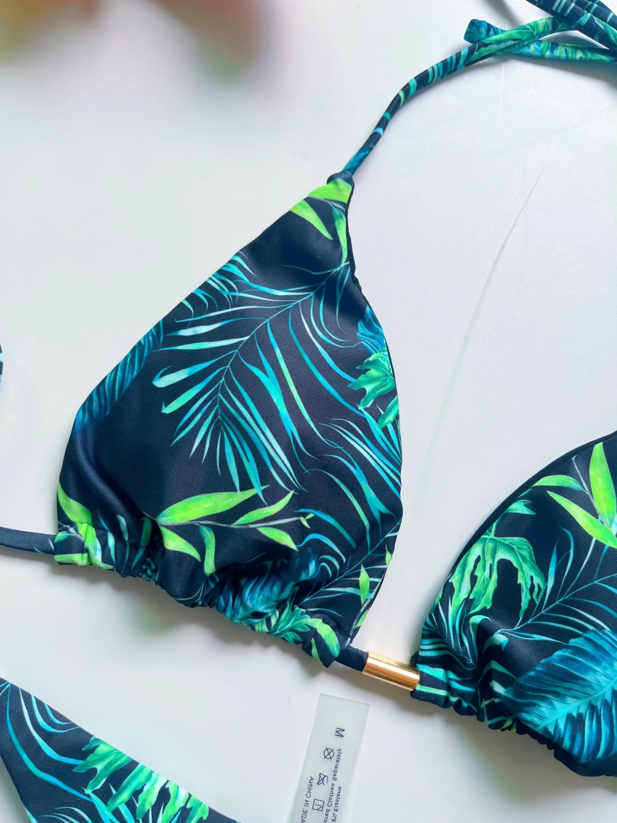 Sexy Irregular Print Bandage Bikini Swimsuit Triangle Halter Swimwear Bathing Suit Brazilian