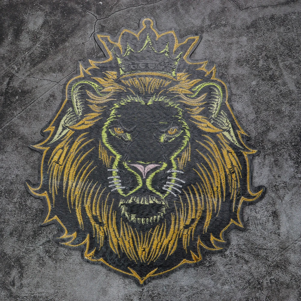 Embroidery Crown yellow Lion Biker Rock Patch Appliques Iron on Patches Badge Clothes Sewing