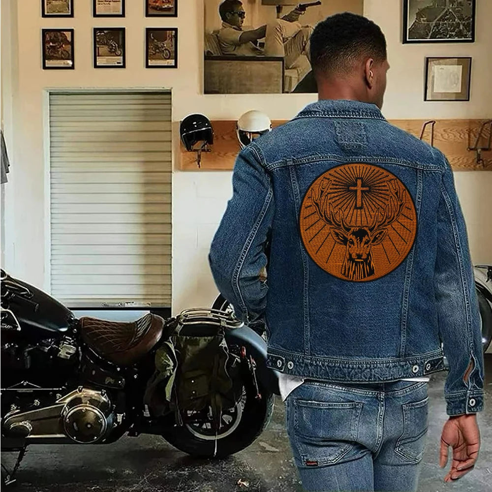 Embroidered Orange circle goat Animals patch Appliques Iron On Patches for Clothing Patches