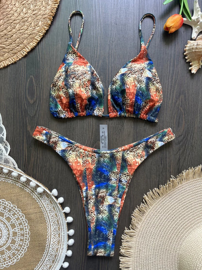 Sexy Micro Swimwear Print Swimsuit Two-pieces Brazilian Bikini Bather Bathing Suit