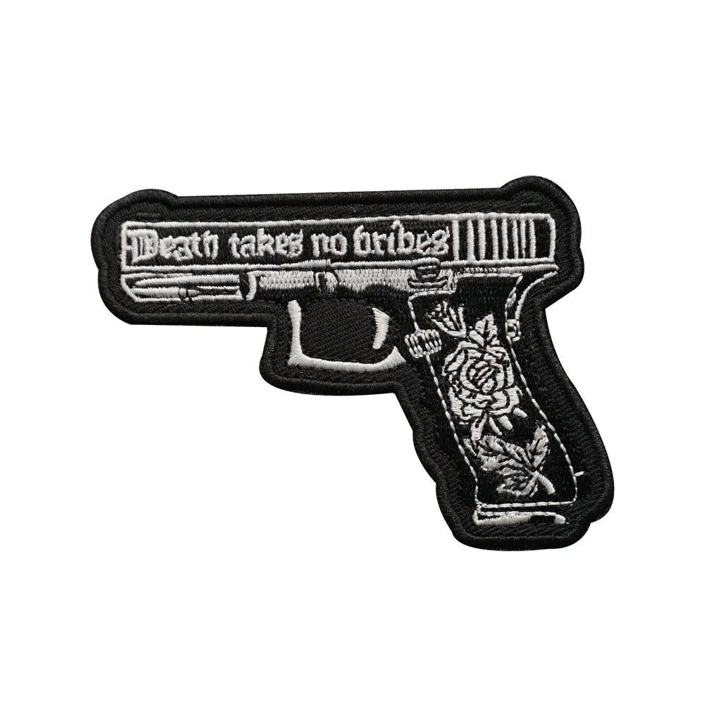 Death Takes No Bribes pistol Embroidered Patch Iron-On Sewing Clothes Patches Applique