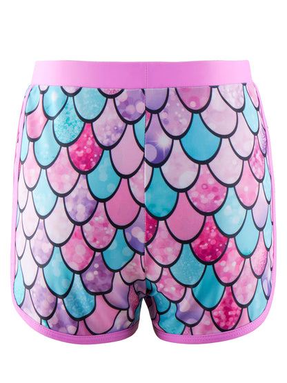 2pcs Kids Girls Long-Sleeved Scale Print Tops Boyleg Swim Shorts Swimwear Suit