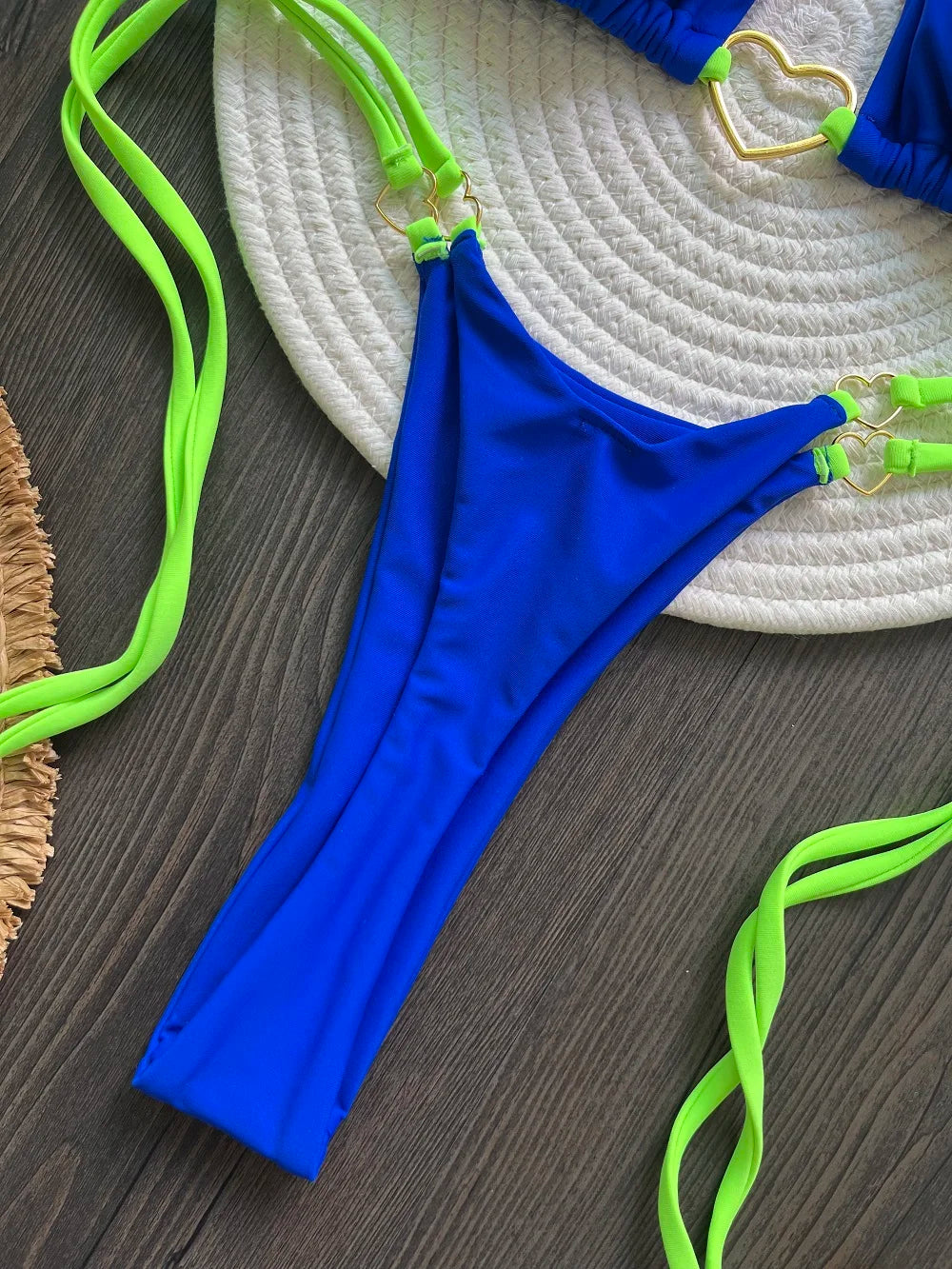 Solid Color Bikini Low Waist Lace-up Fashionable Swimsuit Two-piece Suit