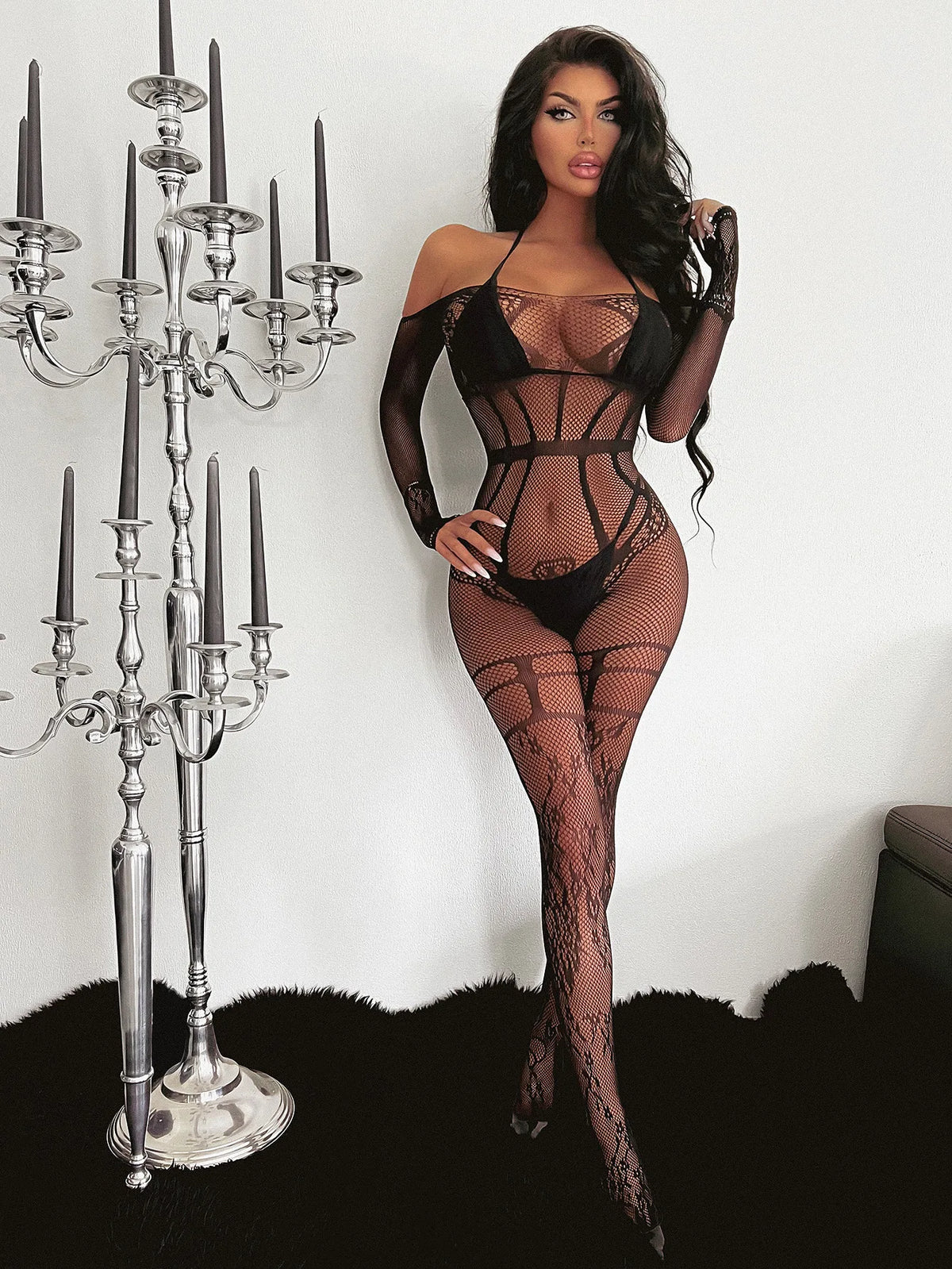 Sexy Women Bodysuit Lace Bodystocking Nightwear Open Bra Lingerie
