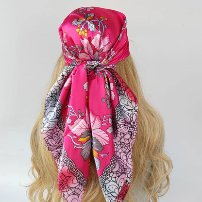 90cm Women Four Seasons Square Silk Satin Bandana Wrap Shawl Scarves Scarfs Spk3