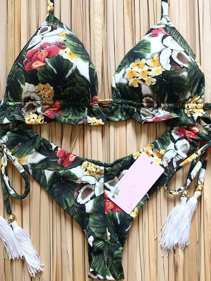 Sexy Print Swimsuit Bandage Two-Piece Swimwear Brazilian Beachwear Bathing Suit