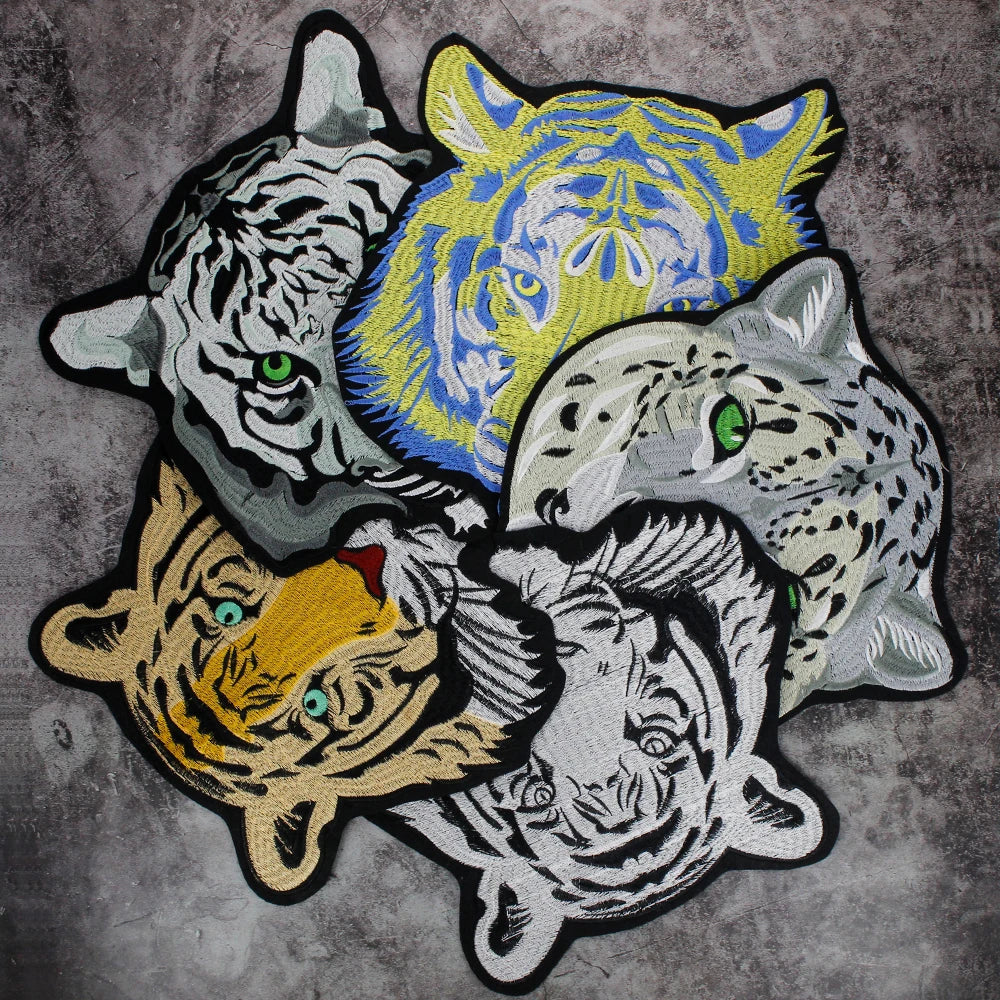 Large-size biker Punk Motorcycle Embroidered Tiger Skeleton Patch Appliques Iron on Patches Badge Clothes Sewing