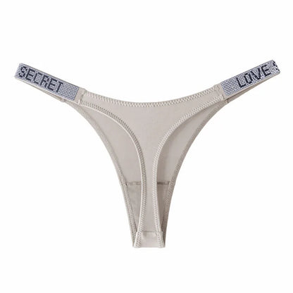 Women Low Waist Thongs Rhinestones Letter Diamonds G-string Sports Thong Shorts Briefs T-back Panties