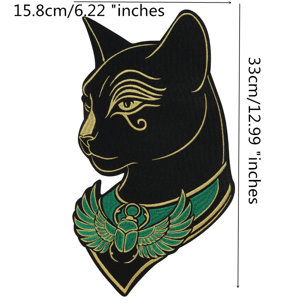 Large Black Noble Animal Cat Patch Embroidered Patches Iron on Clothing Backpack Badges Twill Craft Stickers