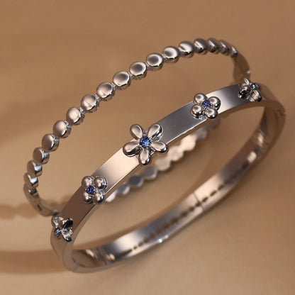 New Floral Blue Zircon Lentil Design 18K Gold Plated Stainless Steel Women's Bracelet Jewelry