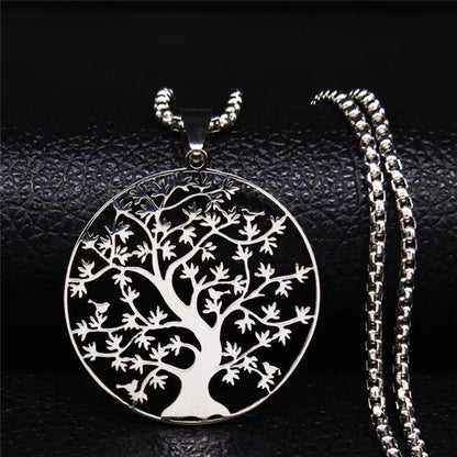 Tree of Life Stainless Steel Fashion Statement Necklace Silver Color Chain Necklace Pendant