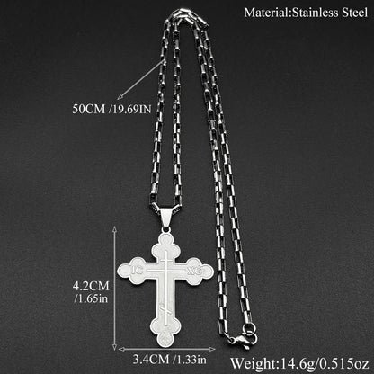 Men Women Stainless Steel Religious Gold Color Amulet Orthodox Jesus Cross Pendant Necklace