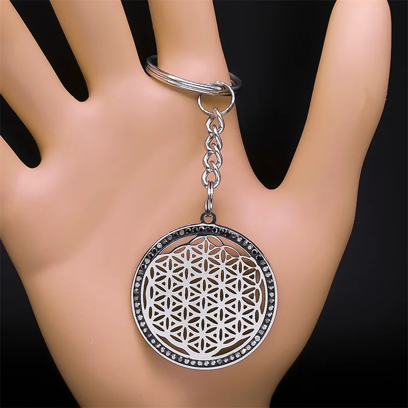 Women Metatron Sacred Geometry Symbol Flower of Life Stainless Steel Crystal Pendant Necklace