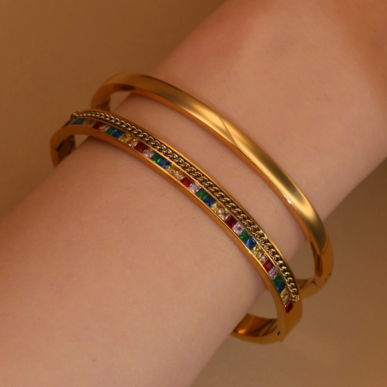 Fashion Plated 18k Zircon Stainless Steel Women's Bracelet Bangles