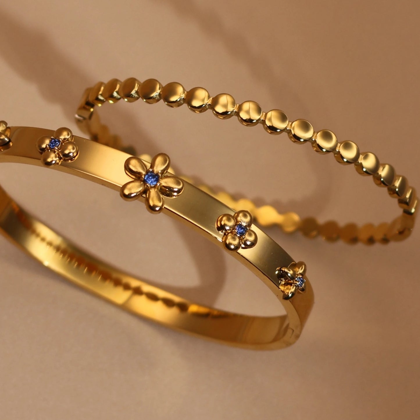 New Floral Blue Zircon Lentil Design 18K Gold Plated Stainless Steel Women's Bracelet Jewelry