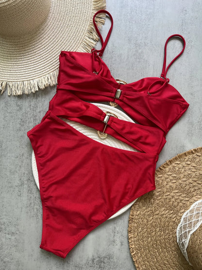 Sexy Strapless Hollow Out One Piece Women Beach Bikini Solid Backless Swimsuit