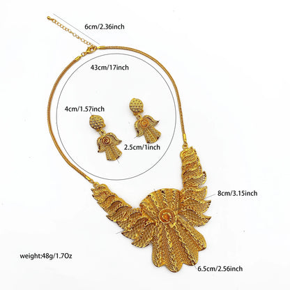 Indian 24K Gold Plated Women African Dubai Bridal Wedding Necklace Earrings Jewelry Set
