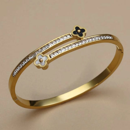 Stainless Steel Bangle Four-leaf Clover Crystal Design Stacking Bracelet Bangle