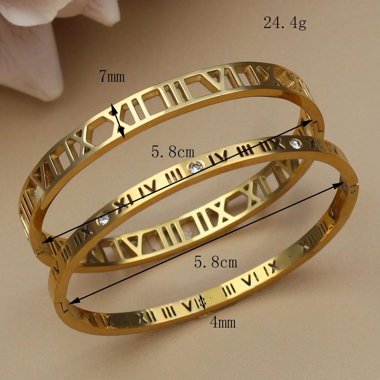 Fashion Stainless Steel Crystal Cutout Roman Numeral Design Gold Color Bracelet Women's Jewely