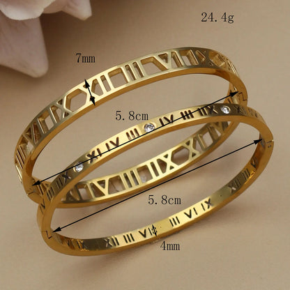 Fashion Stainless Steel Crystal Cutout Roman Numeral Design Gold Color Bracelet Women's Jewely