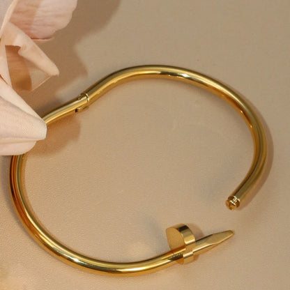 Women Heart Shaped Zircon Stainless Steel Gold Color 2-in-1 Bangles Bracelet Jewelry