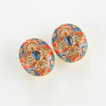 Women Hollowed Out Carvings Oval Enamel Dubai Gold Color Petal Pendant Necklace Earrings Rings