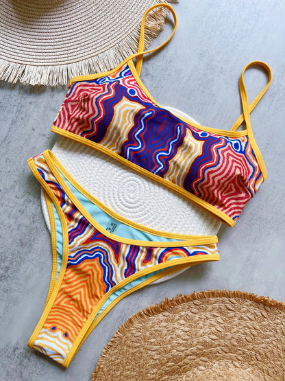 Sexy Print High Leg Cut Brazilian Bikini Swimsuit Swimwear Two-pieces Bathing Suit