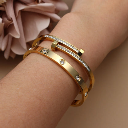 Stainless Steel Bangle Four-leaf Clover Crystal Design Stacking Bracelet Bangle