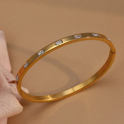 18K Gold Plated Stainless Steel Zircon Chain Hollow Women's Bracelet