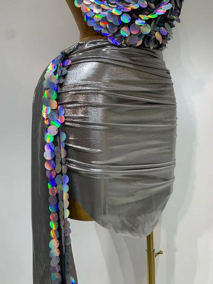 Sparkly Sequin Two Piece Sexy Strapless Backless Women's Evening Nightwear Dress