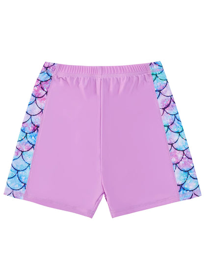 2pcs Girls Kids Short Sleeve Mermaid Scale Tops Boyleg Shorts Swimwear Beach Bathing Suit