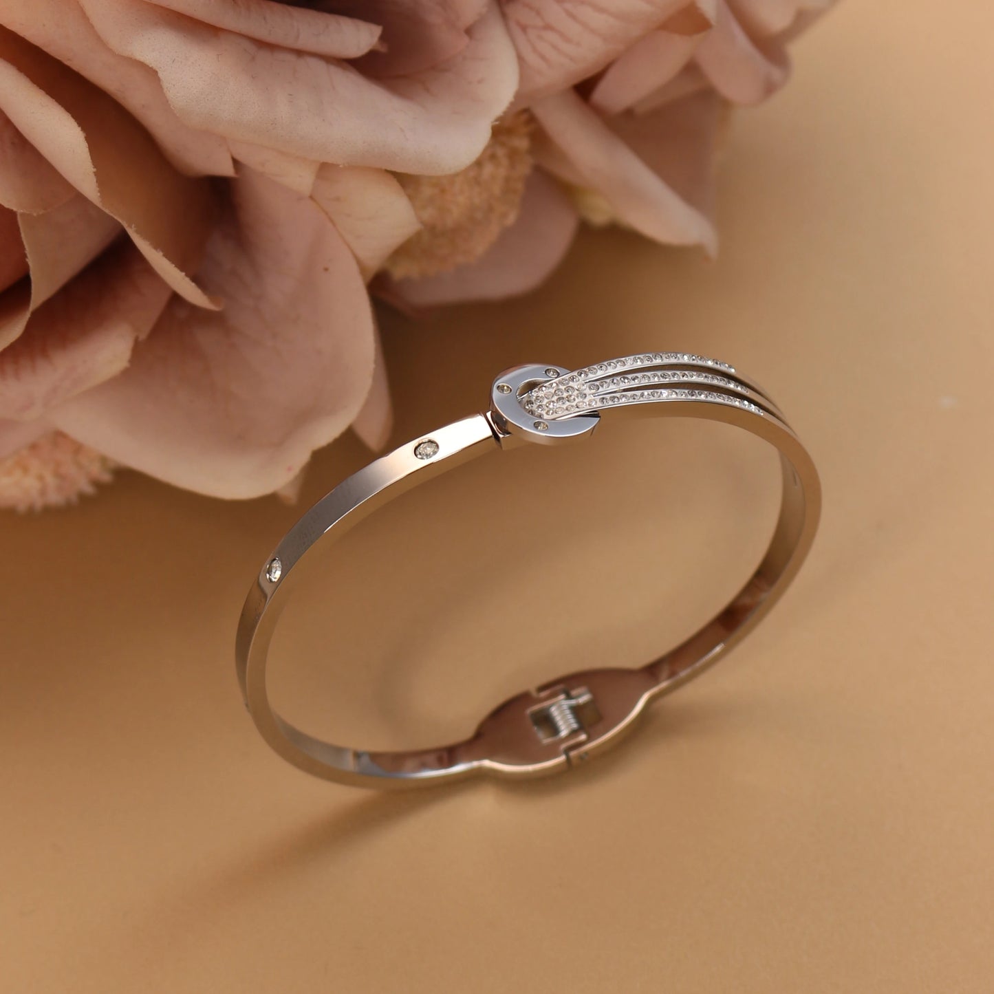 Women 18k Gold Plated Crystal Hollow Open Stainless Steel Bracelet
