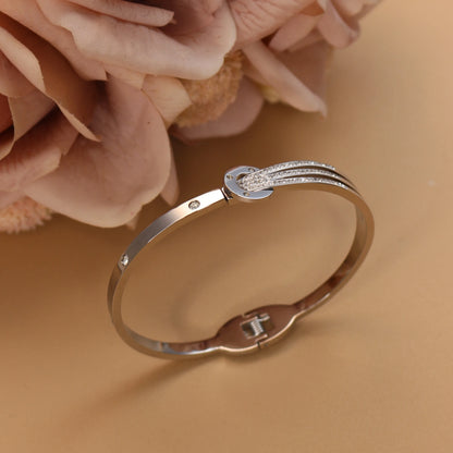 Women 18k Gold Plated Crystal Hollow Open Stainless Steel Bracelet