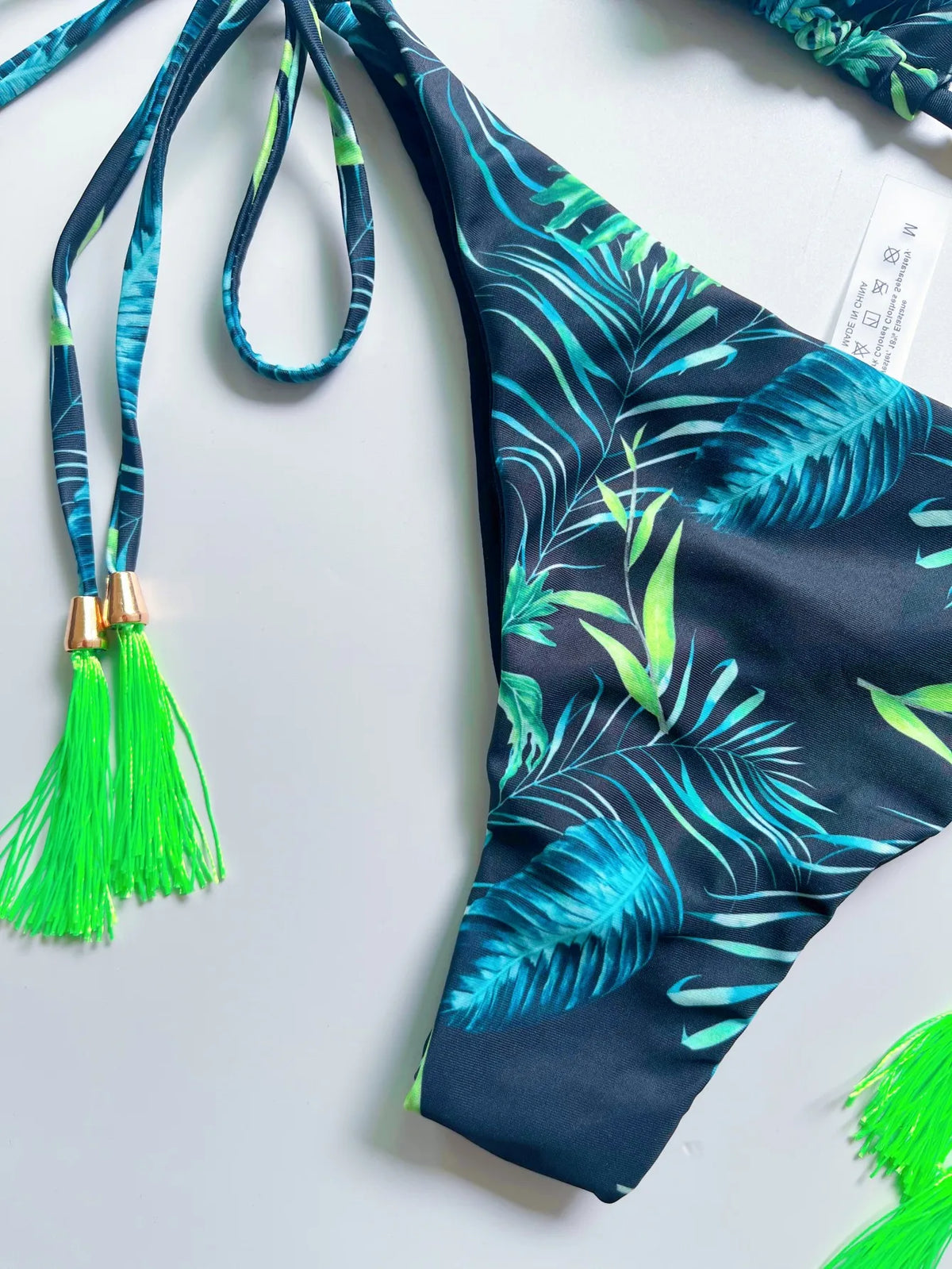 Sexy Irregular Print Bandage Bikini Swimsuit Triangle Halter Swimwear Bathing Suit Brazilian
