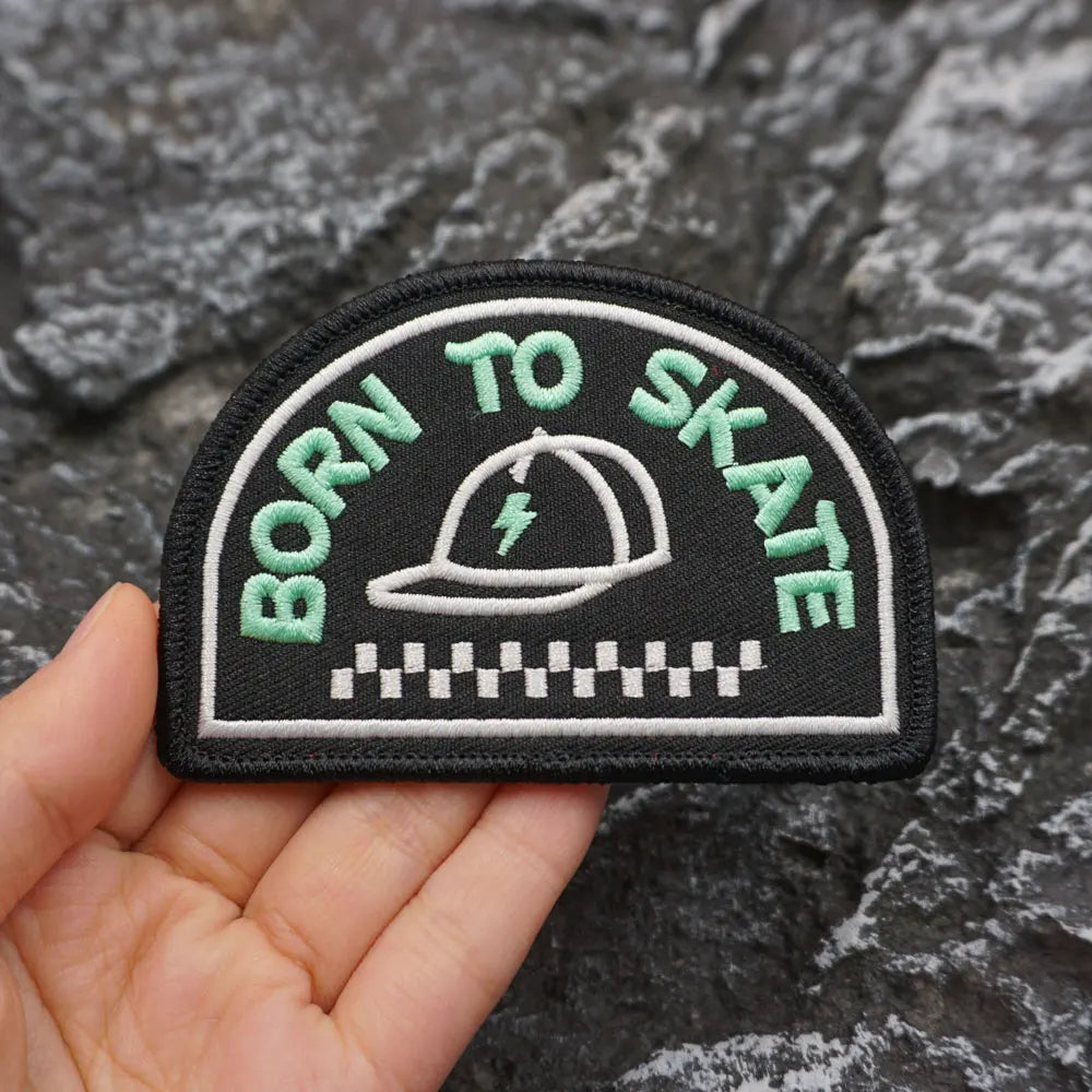 BRON TO SKATE Embroidered Patch Iron-On Sewing Clothes Patches Applique