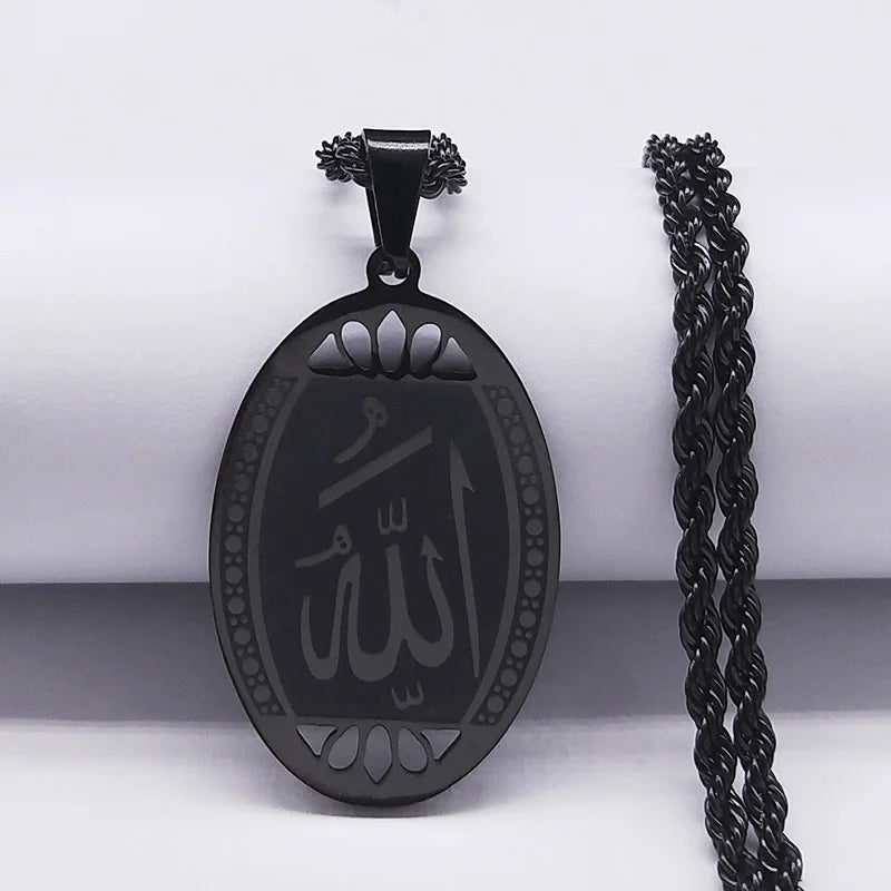 Men Gold Color Stainless Steel Statement Muslim Islamic Quran Allah Chain Necklace