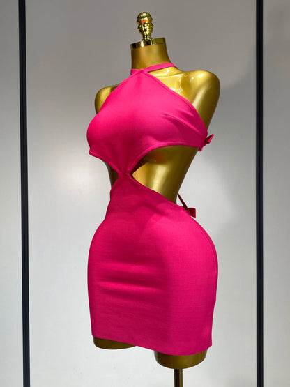 Sexy Backless Cut Out Bow Tie Bandage Celebrity Evening Party Birthday Dress