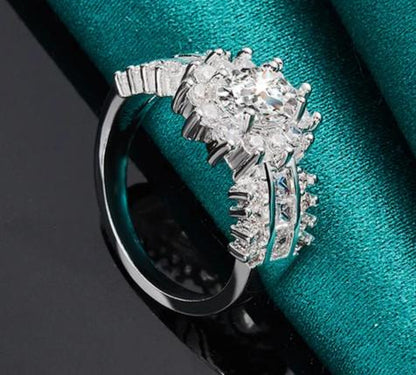 925 Sterling Silver Flower Zircon Women Fashion Wedding Engagement Party Charm Shiny Ring