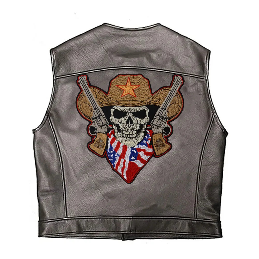 The scarf of the national flag Wearing Hat w/ Pentagram skull Embroidered Patch Appliques Iron on Patches Badge Clothes Sewing