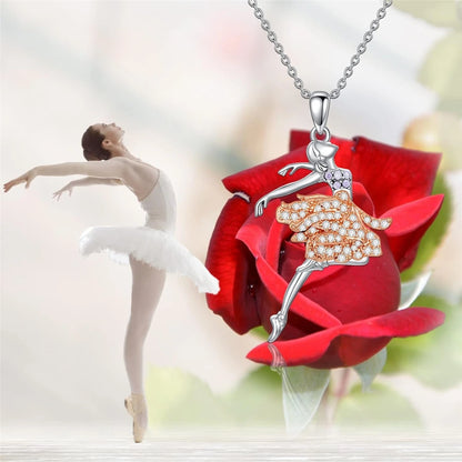 Women Exquisite Ballet Girl Colorful Rhinestone Pendant Necklace