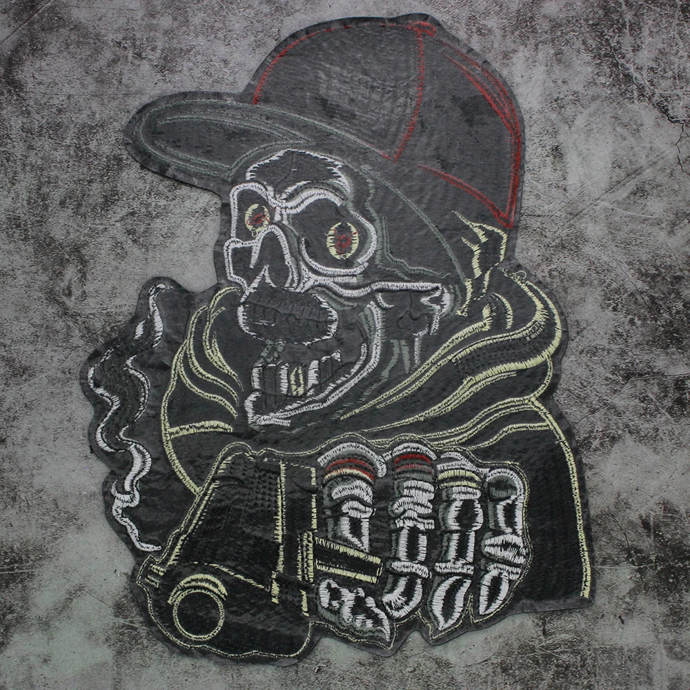 Embroidery Patch Large Back Biker Skull Patch Appliques Iron on Patches Badge Clothes Sewing